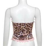 Poshoot Sexy Leopard Print Tank Tops Women Harajuku Y2k Lace Crop Tops Aesthetic Japanese 2000s Fashion Sleeveless Corset Top