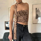 Poshoot Leopard Print Strapless Cami Crop Top Bodycon 2024 New Y2K Streetwear Fashion Vacation Wholesale Casual Clotehs