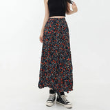 Poshoot Korean Fashion Floral Print Skirt Women 2024 Summer New Elegant Long Skirt Female A-Line Drap Beach Holdiay Faldas Mujer