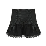 Poshoot-Gothic Sweet Skirt Women Fairycore Grunge Lace Patchwork Lace-up High Waist Skirt Aesthetic Coquette Y2k Outfits