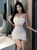 Poshoot 2023 Summer Women's New Sexy Spicy Girl Double Layer Gauze Splice chest Fold Wrap buttocks Solid Color Fashion sling Dress Z2ZX