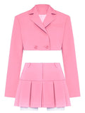 Poshoot Cropped Blazer And Pleated Mini Skirt Set