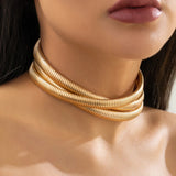 Poshoot-Poshoot Exaggerated Chunky Heavy Metal Twisted Torques Choker Necklace for Women Spiral Big Chain Grunge Jewelry Steampunk Men