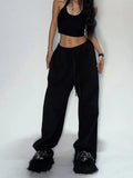 Poshoot Casual Gray Sweatpants Women Wide Leg Black Joggers Classic Baggy Streetwear Female Oversized Sports Trousers All-match