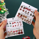 Poshoot 6 Pairs/Set Merry Christmas Series Stud Earrings for Women Cute Santa Claus Snowflake Elk Ribbon Earring Set Party Jewelry Gift