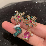 Poshoot Asymmetrical Colorful Rhinestone Snowflake Hat Boot Earrings for Women Luxury Crystal Christmas Tree Drop Earrings Party Jewelry