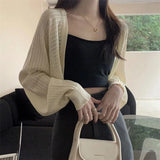 Poshoot Sunscreen Crop Knit Cardigan Women Korean Style Solid Color Thin Cardigan Coat Woman Simple Long Sleeve Smock Top Ladies