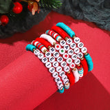 Poshoot Christmas Crystal Polymer Clay Beaded Bracelets for Women Handmade Rice Bead Xmas Tree Santa Claus Pendant Bracelet Jewelry Gift