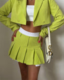 Poshoot Cropped Blazer And Pleated Mini Skirt Set