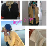 Poshoot  Yellow Knitting Cardigan Women 2024 Autumn Long Sleeve Loose Sweater Cardigans Woman Korean Style Solid Color Thin Coat