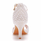 Poshoot White Pearl Sandals Women Open Toe High Heels Lady Luxury Wedding Shoes Banquet Dress