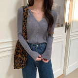 Poshoot Knitted V Neck Sweater Women 2024 Basic Single Breasted Slim Cardigan Woman Solid Color Long Sleeve Cardigan Coat Female