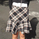 Poshoot-Brown Plaid A-Line Mini Skirts