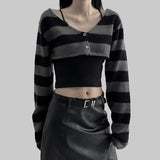 Poshoot-Gothic Stripe Buttons Up Knit Crop Top