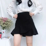 Poshoot Elegant Black Mermaid Short Skirt Women 2024 Summer High Waist Mini Skirts Woman Ruffles Office A Line Skirts Ladies