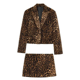 Talenza Leopard Print Blazer 2 Piece Set Women's Fashion Printed Blazer Top Slim High Waist Short Skirt Street Female Skirt Suit