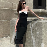 Poshoot Elegant Bow Backless Long Dress Women's Sexy Strapless Slit Evening Gown High Waist Slim Sleeveless Luxury Long Dress