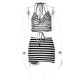 Lyegns Striped Print Zebra Halter Cami Top Mini Skirt 2 Piece Set Summer Beachwear Y2K Streetwear Evening Casual Clothing