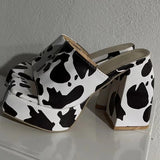 Poshoot-Slippers Women Cow Pattern Slides Heels Platform Shoes Designer Sandal Home Chunky 2024 Summer Hoof Woman Elegant Party Free Shipping