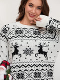 Poshoot Women Christmas Sweaters Classic Reindeer Snowflake Print Long Sleeve Round Neck Knitted Pullovers Fall Winter Warm Jumper Tops