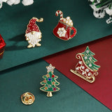 Poshoot 4 Pcs Drip Oil Santa Claus Christmas Tree Sled Car Brooches for Women Men New Year Christmas Office Party Jewelry Accessories