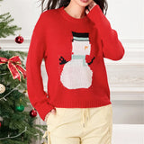 Poshoot Women's y2K Christmas Sweaters Classic Reindeer/Snowman/Santa Print Long Sleeve Round Neck Knit Jumper Tops