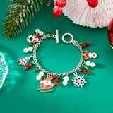 Poshoot Handmade Crystal Pearl Christmas Bracelets for Women Santa Claus Xmas Tree Snowflake Elk Wreath Pendant Bracelet Holiday Jewelry