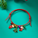 Poshoot Fashion Simple Handwoven Braided Christmas Bracelets for Women Enamel Metal Xmas Tree Santa Claus Adjustable Bracelet Jewelry