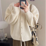 Poshoot Autumn Winter Women's Knitted Cardigan Round Neck Single Breasted Sweater Women Solid Warm Long Sleeve Cardigans Female