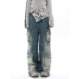 Poshoot-Blue Jeans Women Streetwear Fashion Y2K High Waist American Wide Leg Pants Denim Female Pants 2023 Autumn Straight Trousers