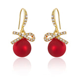 Poshoot New Style Temperament Red Color Christmas Bow Stud Earrings for Women Rhinestone Bowknot Red Ball Earring Girls Party Jewelry