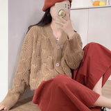 Poshoot Korean Fashion Cropped Cardigans Women Sweet Candy Colors V Neck Cardigan Coats Woman Long Sleeve Knitted Sweater Coat