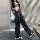 Poshoot Vintage Cargo Baggy Jeans Women Autumn Winter Straight Loose Denim Trousers Woman High Waist Streetwear Pants Female