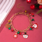 Poshoot Christmas Pendant Chunky Chain Bracelet for Women Cartoon Snowman Santa Claus Elk Boot Snowflake Charm Bracelet Festival Jewelry