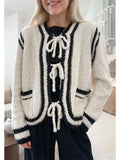 Poshoot Women Y2k Contrast Tie Cardigan Sweater Long Sleeve Open Front Oversized Cardigan Knitwear Tops Streetwear