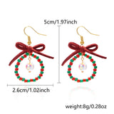 Poshoot Handmade Crystal Beads Bowknot  Drop Earrings for Women Colorful Rice Beaded Christmas Earring Girls New Year Daily Jewelry Gift