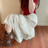 Poshoot Korean Fashion Polka Dot Long Skirt Women 2024 Summer Loose High Waist Skirt Ladies Streetwear Pleated Midi Skirts Woman