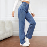 Poshoot Women's High Waist Wide Leg Jeans Autumn Winter Vintage Straight Leg Pants Woman Fashion Wide Leg Denim Trousers Women