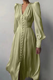 Poshoot Christmas Thanksgiving Gifts  Vintage Satin Lantern Sleeve Maxi Dress