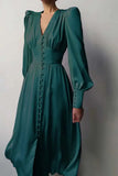 Poshoot Christmas Thanksgiving Gifts  Vintage Satin Lantern Sleeve Maxi Dress