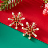 Poshoot Fashion Imitation Pearl Snowflake Earrings for Women Delicate Colorful Rhinestone Snowflake Stud Earring Christmas Jewelry Gift