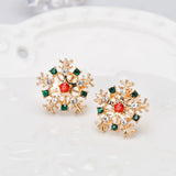 Poshoot Fashion Colorful Snowflake Stud Earrings for Women Charm Rhinestone Snow Flower Earring Girls Christmas Holiday Party Jewelry