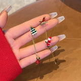 Poshoot New Design Asymmetric Snowflake Christmas Boot Hat Drop Earrings for Women Moving Santa Claus Long Tassel Earring Party Jewelry