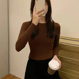 Poshoot Autumn Winter Basic Women's Knitted Sweater 2024 Round Neck Slim Fit Pullovers Woman Wild Solid Color Female Top Clothing