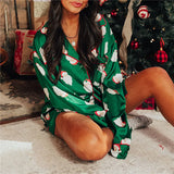 Poshoot Women Christmas Satin Pajamas Lounge Set Plaid/Santa Print Long Sleeve Shirts Tops and Shorts 2 Piece Loungewear Outfits 2025