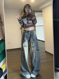 Poshoot Y2k Low Waist Cargo Jeans Women Vintage High Street Baggy Denim Pants with Pockets Female Wide Grunge Baddie Streetwaer