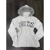 Poshoot Aesthetic Gray Korean Sweatshirts Chic Faux Fur Subculture Jacket with Hooded Women Vintage Y2k Grunge Print Zippers Coat Casual