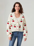 Poshoot Y2k Embroidery Cherry Cardigan Women 2024 Winter Fashion Patchwork Long Sleeve Short Cardigan Street Casual Knitwear Sweater