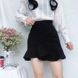 Poshoot Elegant Black Mermaid Short Skirt Women 2024 Summer High Waist Mini Skirts Woman Ruffles Office A Line Skirts Ladies