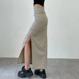 Poshoot Y2K Split Long Skirt Women 2024 Summer Skiny High Waisted Cargo Skirt Woman Black Gray Streetwear Midi Skirts Female